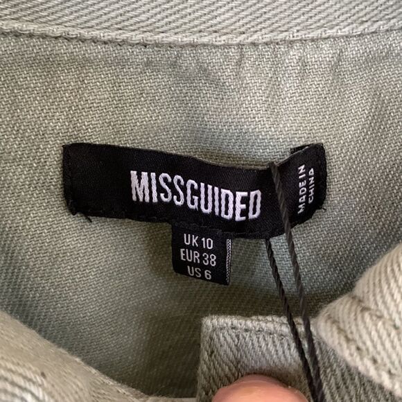 ‎NWT Miss guided cropped raw edge green jean jacket size small - Picture 7 of 7
